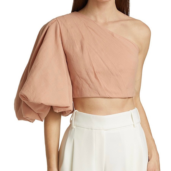 No Pise La Grama La Enamorada Top (Sz XS) One Shoulder Puff Sleeve Rose Khaki - Picture 4 of 15